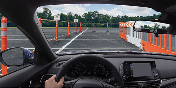 Artists rendition of a Safe Space for drive-thru medical testing using various products from TrafFix Devices, including TrafFix Cone Bar, and TrafFix Ubranite Pedestrian Barricade.