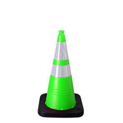 Enviro-Cone - 28", 10lb. with 4" & 6" reflective collars, Lime Green (#16028-HIWB-10-L). 28" Enviro-Cones can be made with 7lb, 10lb, or 12lb bases; 1 4", 1 6", 1 4" & 6", or no reflective collars.
