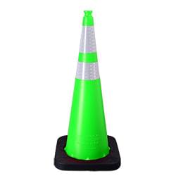 Enviro-Cone - 36", 12lb. with 4" & 6" reflective collars, Lime Green (#16036-HIWB-12-L). 36" Enviro-Cones can be made with 10lb or 12lb bases; 1 4", 1 6", 1 4" & 6", or no reflective collars.