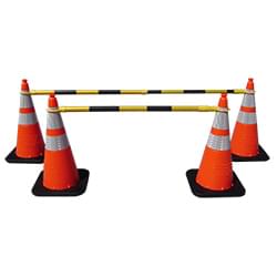 4' - 6.5' Black and Yellow Retractable Cone Bars (#15046A-CBYB) with 4x 28" Enviro-Cones.