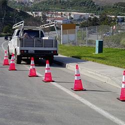 Spring Cones being used along the side of the road