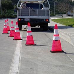 Spring Cones being used along the side of the road