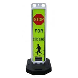 8&;quot; × 36&;quot; TrafFix Vertical Panel Barricade, "Stop for Pedestrians" with 28 lb. recycled rubber base (#34236-LDG28SFP)