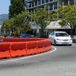 Big Sandy Crash Barrels and Water-Walls used to separate vehicle and bicycle traffic